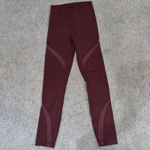Lululemon High Times Tights Leggings Wrap Mesh in Bordeaux Worn w/Pilling Size 4 - Picture 1 of 9